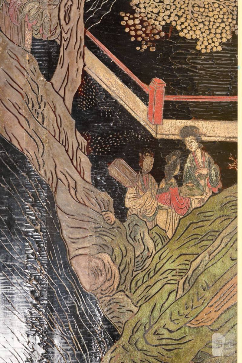 Lot1048 清康熙十二年（1673） 广作三水县知县苏嵋荣寿款彩大屏风 十二扇 - 图4